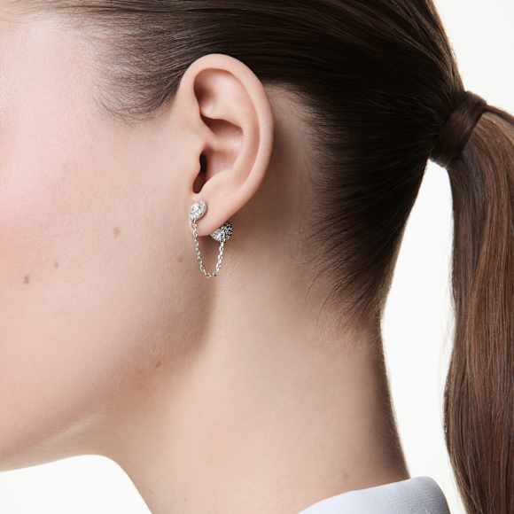 Una Angelic drop earrings, Round cut, White, Rhodium plated - Swarovski, 5732273