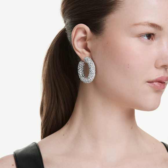 Sublima hoop earrings, Mixed round cuts, White, Rhodium plated - Swarovski, 5732283