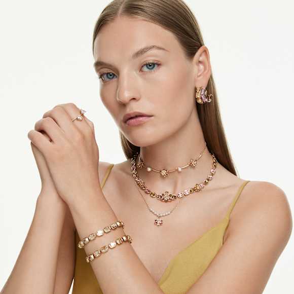 Idyllia necklace, Mixed cuts, Flower, Multicolored, Gold-tone plated - Swarovski, 5732385