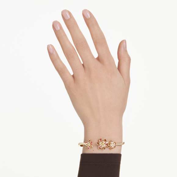 Idyllia bangle, Mixed cuts, Flower, Multicolored, Gold-tone plated - Swarovski, 5732387