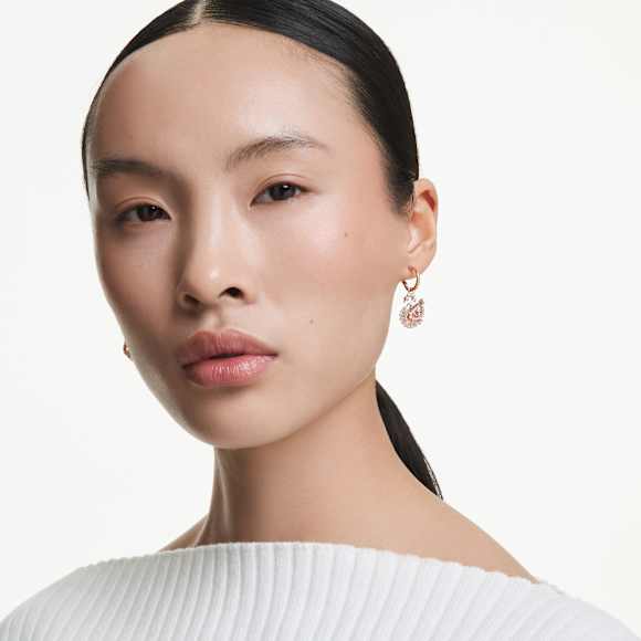 Swan 水滴形耳环, 密镶, 天鹅, 粉红色 - Swarovski, 5732415