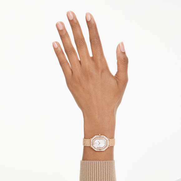 Matrix octagon watch, Metal bracelet, Rose gold tone, Rose gold-tone finish - Swarovski, 5732497