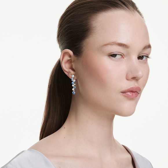 Constella drop earrings, Mixed cuts, Blue, Rhodium plated - Swarovski, 5732775