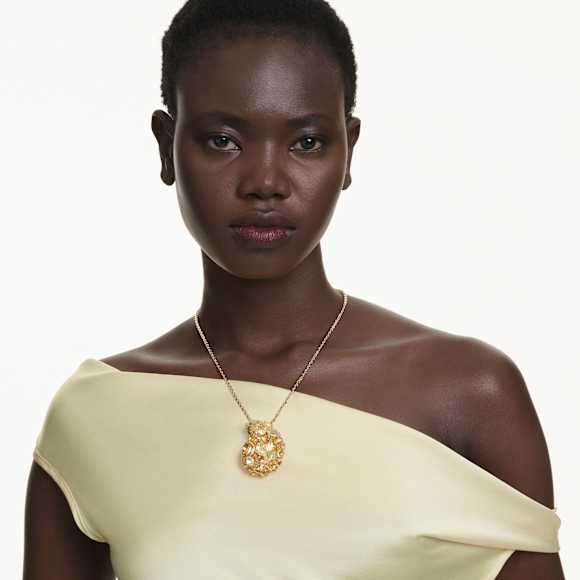 Pendentif et broche Gema, Jaunes, Placage de ton or - Swarovski, 5732839