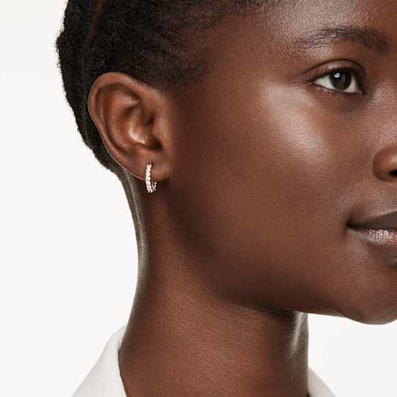 Matrix Vittore hoop earrings, Round cut, White, Gold-tone plated - Swarovski, 5733398