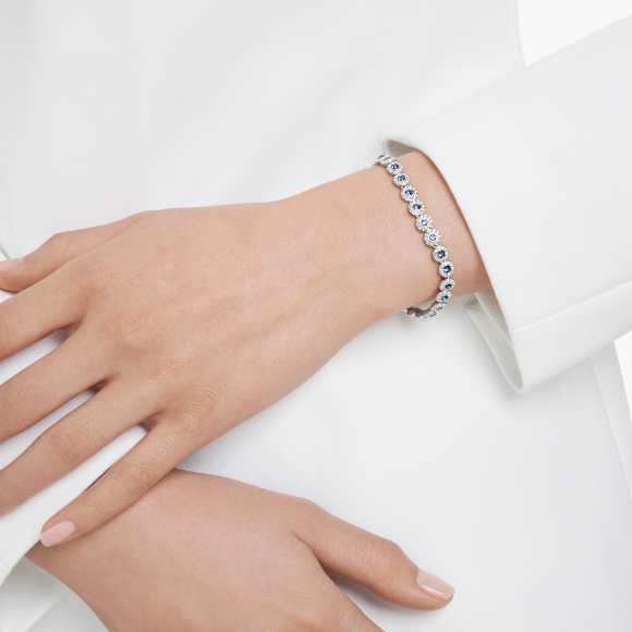 Una Angelic สร้อยข้อมือ Tennis, เจียระไนทรงกลม, น้ำเงิน, เคลือบโรเดียม - Swarovski, 5733401