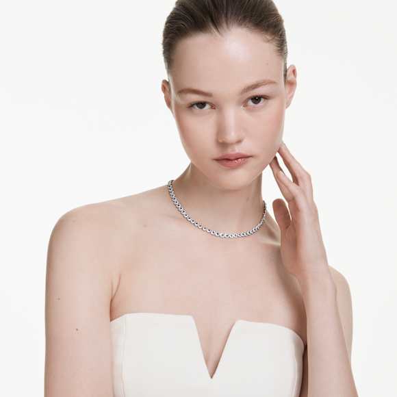 Collar Tennis Una Angelic, Talla redonda, Azul, Baño de rodio - Swarovski, 5733402