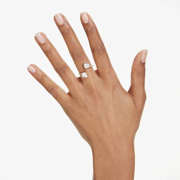 Mesmera open ring, Heart cut, Pavé, White, Gold-tone plated - Swarovski, 5733477