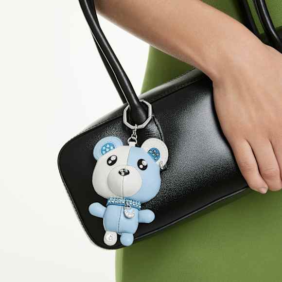 Teddy จี้ชาร์มห้อยกระเป๋า, หมี, น้ำเงิน, เคลือบโรเดียม - Swarovski, 5733771
