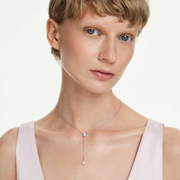Colier în Y Stilla Attract, Tăietură rotundă, Albastru, Placat cu rodiu - Swarovski, 5734249