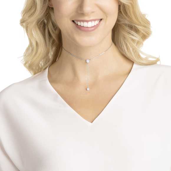 Stilla Attract Y necklace, Round cut, Blue, Rhodium plated - Swarovski, 5734249