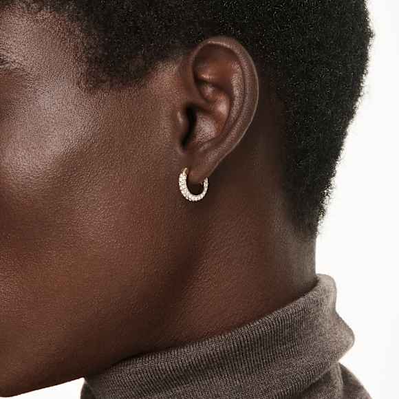 Dextera hoop earrings, Pavé, Mini, White, Gold-tone plated - Swarovski, 5734275