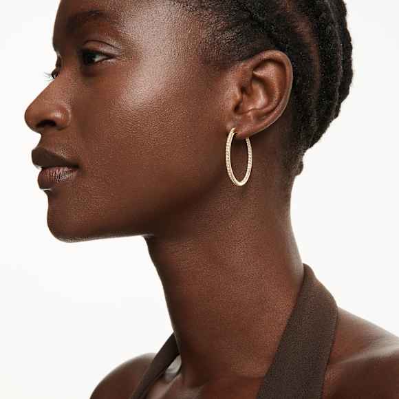 Anneaux d'oreilles Sommerset, Blanches, Placage de ton or - Swarovski, 5734281