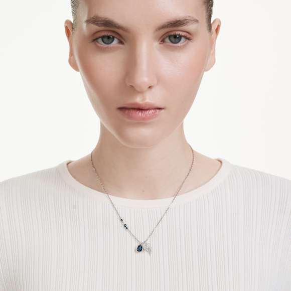 Symbolica necklace, Wings, Blue, Rhodium plated - Swarovski, 5734554