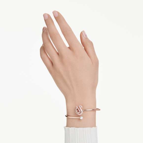 Swan 手鐲, 飛舞天鵝, 紅色, 鍍玫瑰金色調 - Swarovski, 5734556