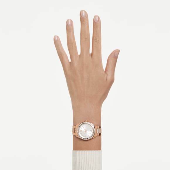 Matrix date Uhr, Schweizer Produktion, Metallarmband, Roséfarben, Roségoldfarbenes Finish - Swarovski, 5734659