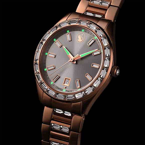 Matrix date watch, Swiss Made, Metal bracelet, Rose gold tone, Rose gold-tone finish - Swarovski, 5734659
