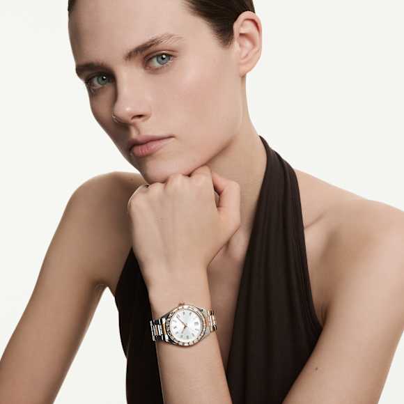 Matrix date horloge, Swiss Made, Metalen armband, Roségoudkleurig, Gemengde metaalafwerking - Swarovski, 5734663
