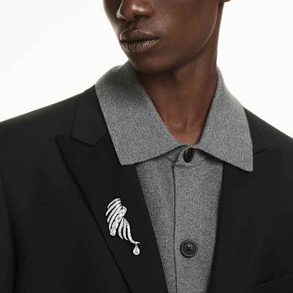 The Vienna Collection brooch, Feather, White, Ruthenium plated - Swarovski, 5735193
