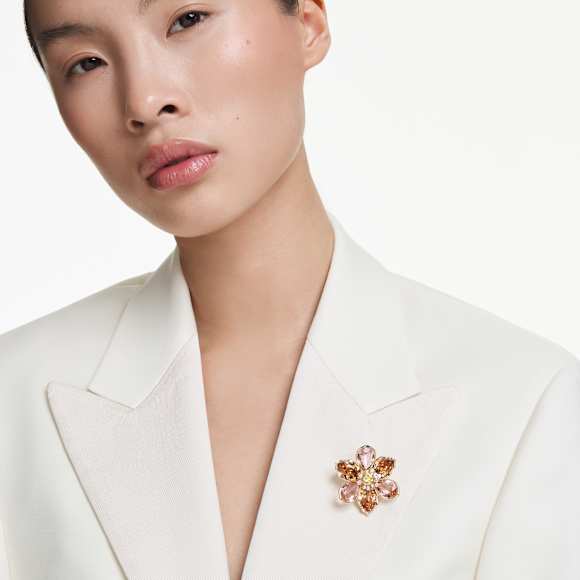 Idyllia pendant and brooch, Mixed cuts, Flower, Multicolored, Gold-tone plated - Swarovski, 5735227