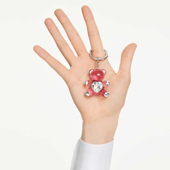 Teddy sleutelhanger, Beer, Roze, Rodium toplaag - Swarovski, 5735365