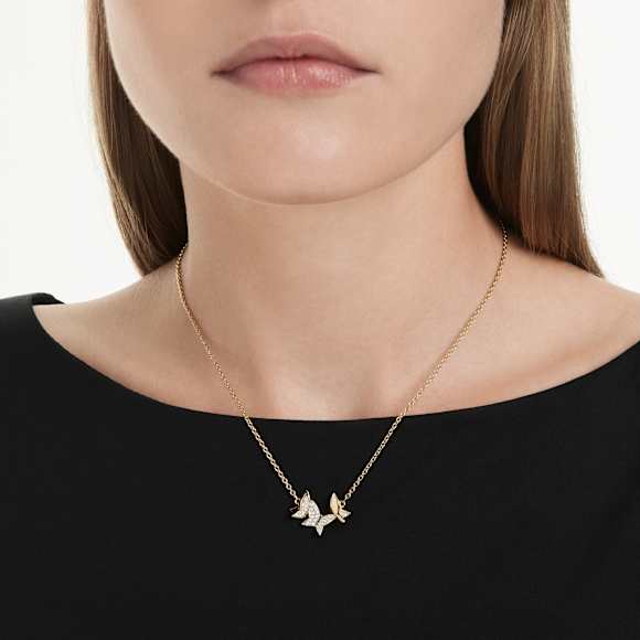 Idyllia Lilia ketting, Vlinder, Wit, Goudkleurige toplaag - Swarovski, 5736068