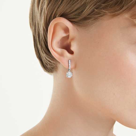 Stilla clip earrings, Round cut, Pavé, White, Rhodium plated - Swarovski, 5736942