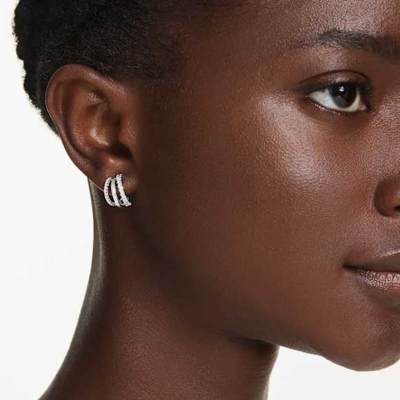 Anneaux d'oreilles Hyperbola, Taille ronde, Mini, Blanches, Métal rhodié - Swarovski, 5737110