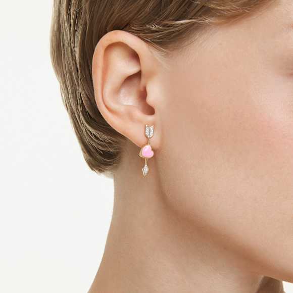 Pendientes Idyllia, Tallas mixtas, Corazón con flecha, Blancos, Acabado en oro de 18 quilates - Swarovski, 5737295