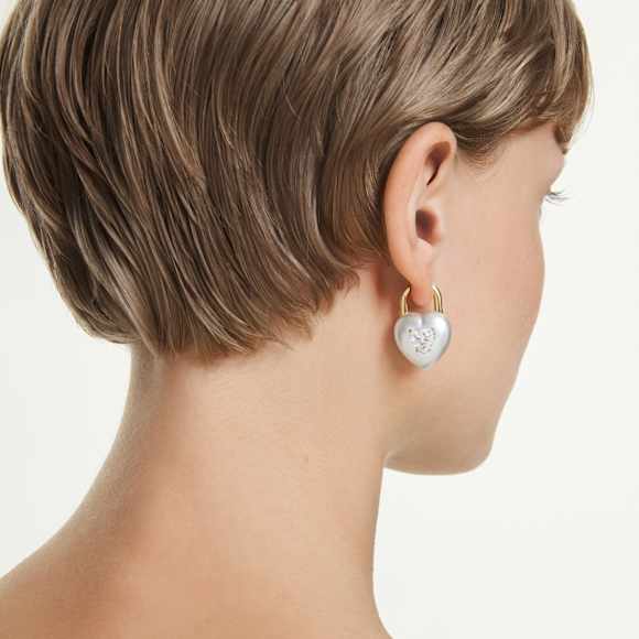Idyllia Drop-Ohrhänger, Verschiedene Schliffe, Herz, Weiß, 18K Goldbeschichtet - Swarovski, 5737297