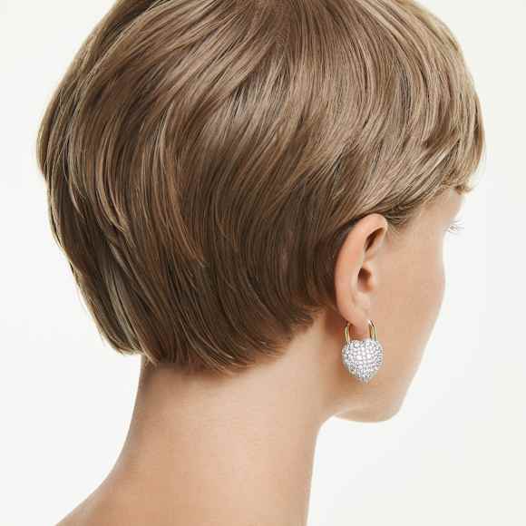 Idyllia drop earrings, Mixed cuts, Heart, White, 18K gold finish - Swarovski, 5737297