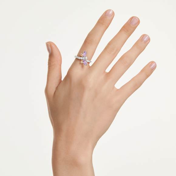 Ariana Grande x Swarovski motif ring, Mixed cuts, Dragonfly, Multicolored, Rhodium plated - Swarovski, 5737366