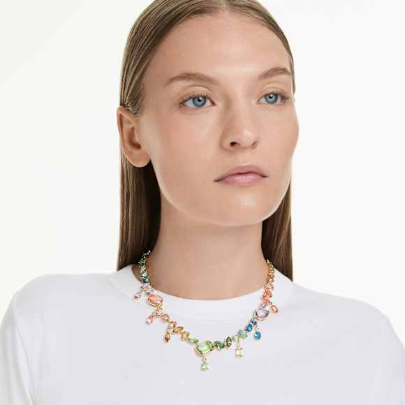 Gema 네크리스, 믹스 컷, 댄싱 크리스털, 멀티컬러, 18K 골드 피니시 - Swarovski, 5737443