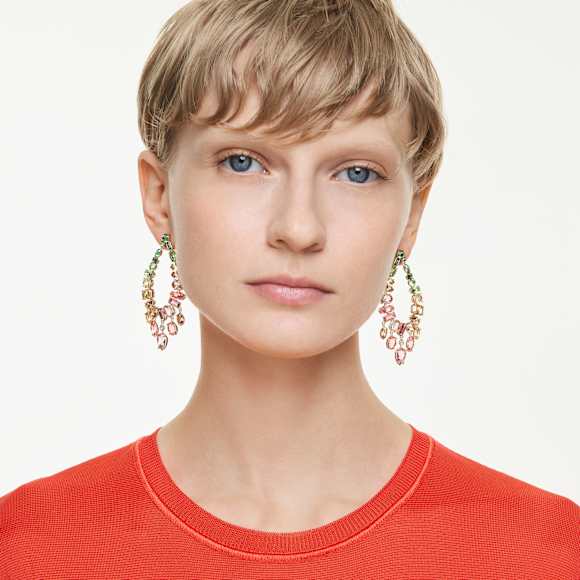 Gema drop earrings, Mixed cuts, Chandelier, Multicoloured, Gold-tone plated - Swarovski, 5737445