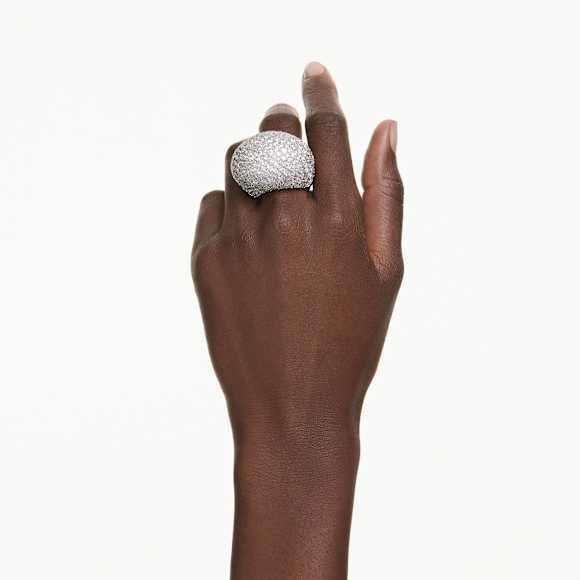Sublima cocktail ring, Large, White, Rhodium plated - Swarovski, 5737618