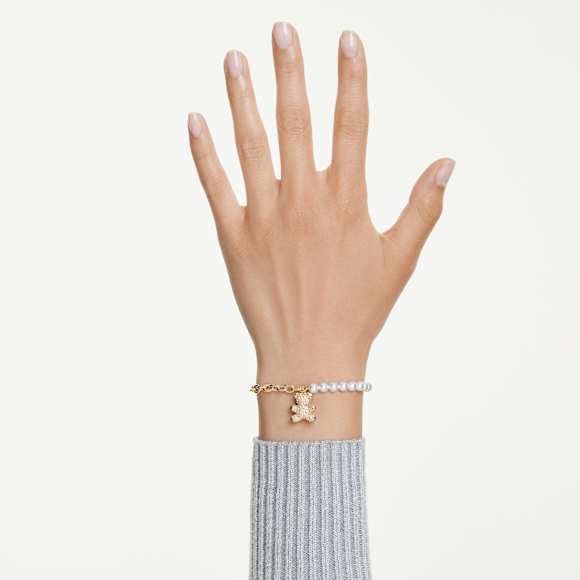 Pulsera Idyllia, Perla de cristal, Talla redonda, Osito, Tono dorado, Baño tono oro - Swarovski, 5737622