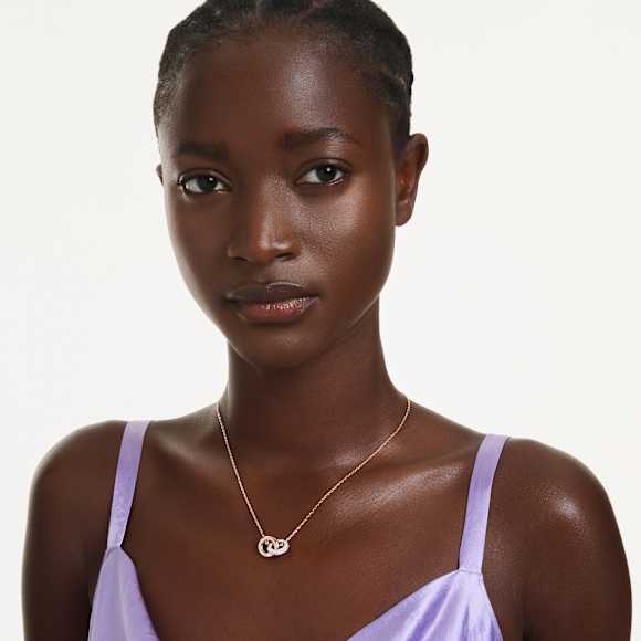 Colgante Dextera, Talla redonda, Blanco, Baño tono oro rosa - Swarovski, 5738200