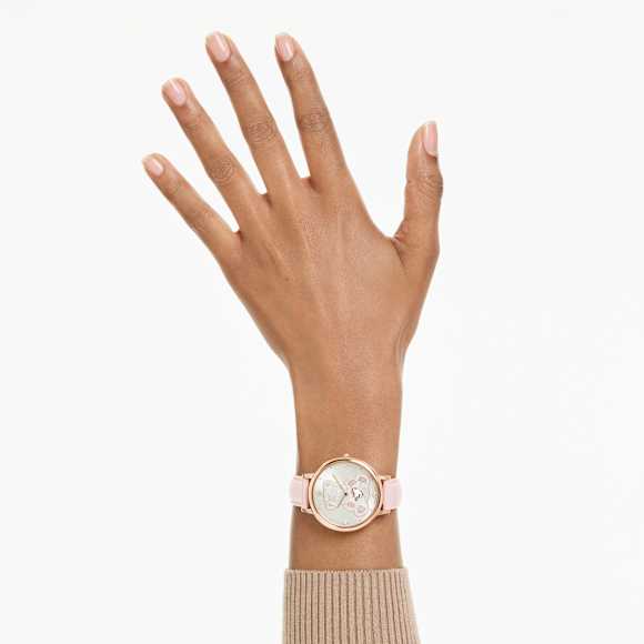 Teddy óra, Svájci gyártmány, Bőr szíj, Rózsaszín, Rózsaarany árnyalatú felület - Swarovski, 5739838