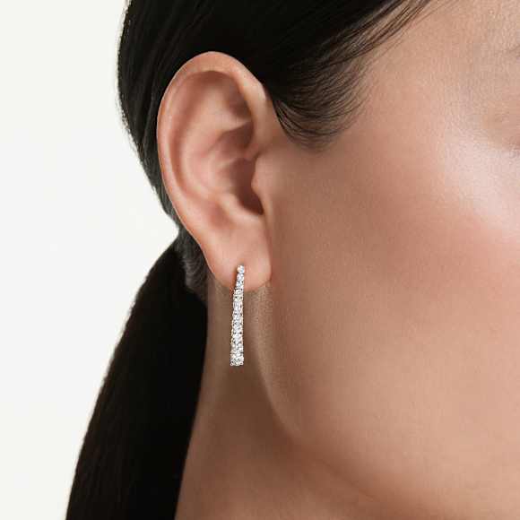 Eternity drop earrings, Lab-grown diamonds 1.3 ct tw, Round shape, 14K white gold - Swarovski, 5740166