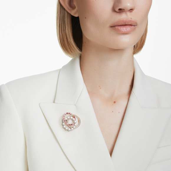 Connexus 胸針, 水晶珍珠, 混合式切割, 粉紅色, 鍍玫瑰金色調 - Swarovski, 5741330