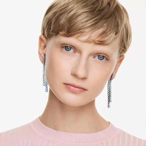 Matrix drop earrings, Gradient of round cuts, Multicolored, Ruthenium plated - Swarovski, 5741390