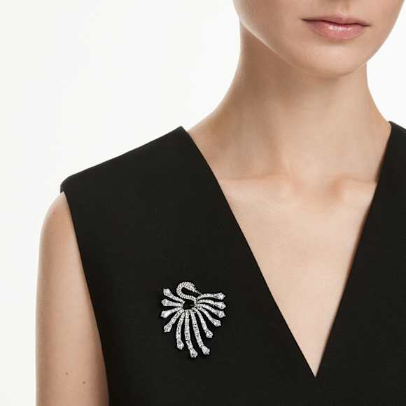 The Vienna Collection 胸针, 天鹅, 白色, 镀钌 - Swarovski, 5741557