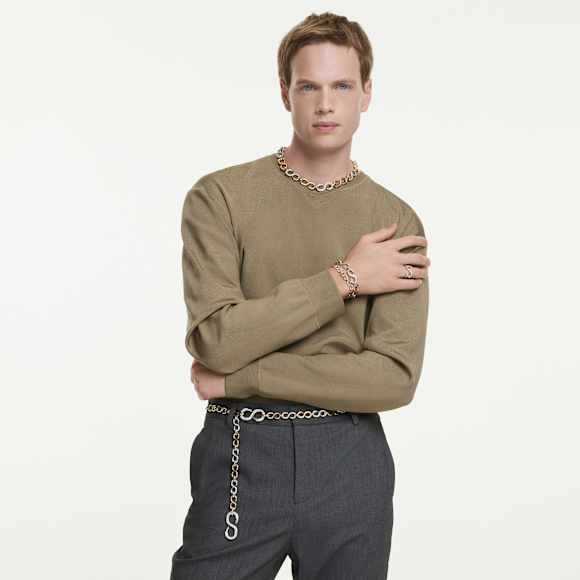 Dextera 開口戒指, 圓形切割, 白色, 鍍金色色調 - Swarovski, 5741801