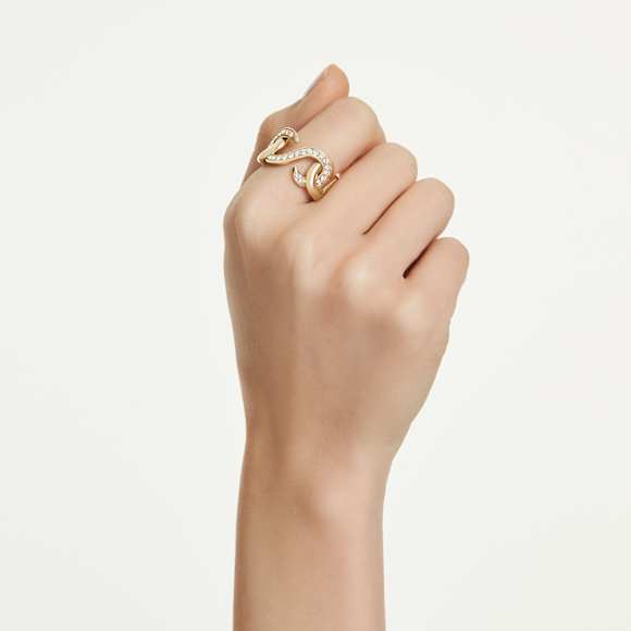 Bague ouverte Dextera, Taille ronde, Blanche, Placage de ton or - Swarovski, 5741802