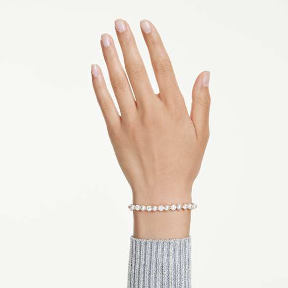 Matrix Tennis bileklik, Kristal inci, Yuvarlak kesim, Beyaz, 18k altın rengi yüzey - Swarovski, 5742026