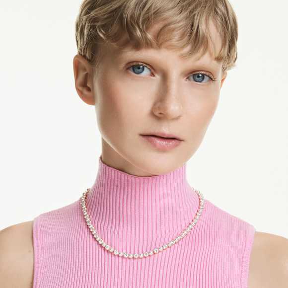 Matrix Tennis necklace, Crystal pearl, Round cut, White, Gold-tone plated - Swarovski, 5742039