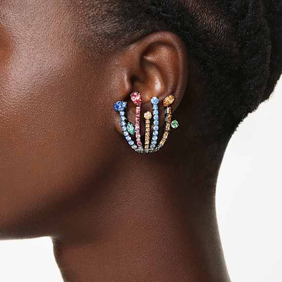 Matrix clip earrings, Mixed cuts, Bouquet, Multicoloured, Ruthenium plated - Swarovski, 5742673