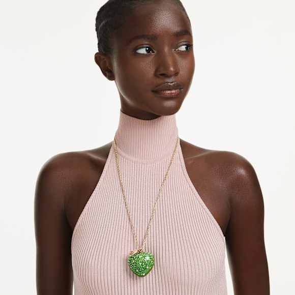 Pendentif Idyllia, Tailles variées, Pomme, Vert, Placage de ton or - Swarovski, 5742675