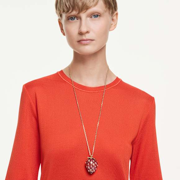 Pandantiv Idyllia, Tăieturi mixte, Căpșună, Roșu, Placat cu auriu - Swarovski, 5742676