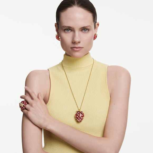 Pandantiv Idyllia, Tăieturi mixte, Căpșună, Roșu, Finisaj din aur de 18k - Swarovski, 5742676